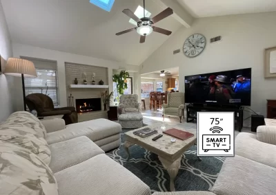 Georgetown Texas Vacation Rental Spacious Living Room with Fireplace and TV